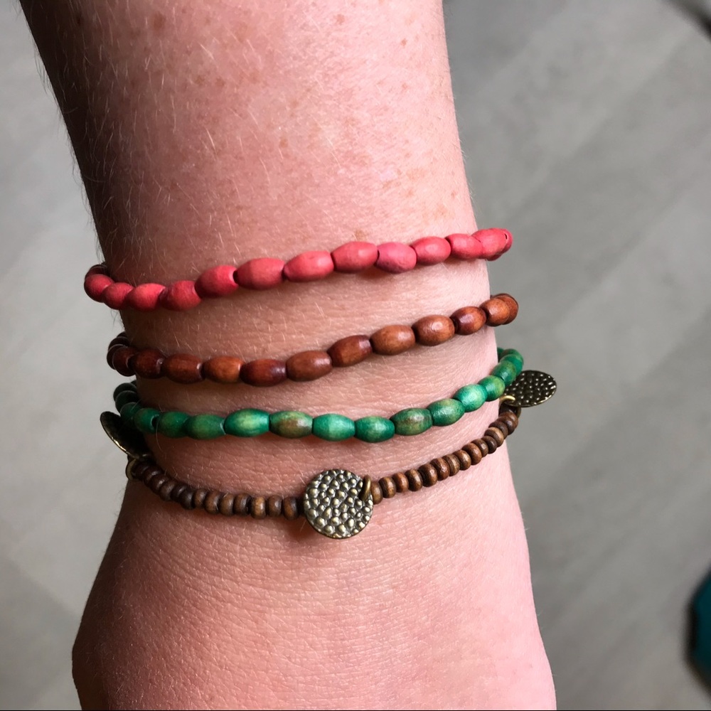Wood Stretchy Bracelets Elastic Bangles Lot